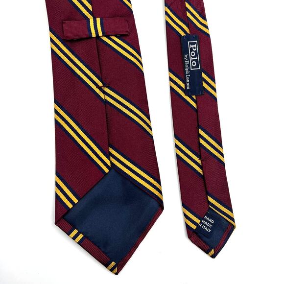 Vintage Polo Ralph Lauren Silk Tie Burgundy Solid Stripe Dark Academia - Picture 3 of 8